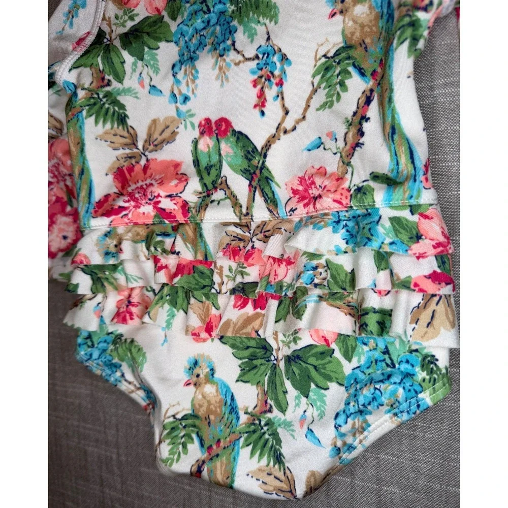 Janie and Jack Kids Tropical‎ Bird Floral Ruffle One Piece Swimsuit 3-6 Months